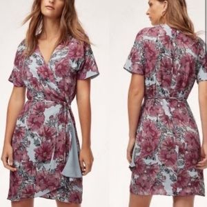 Aritzia Floral Wrap Mini Dress in Dusty Rose and Light Blue